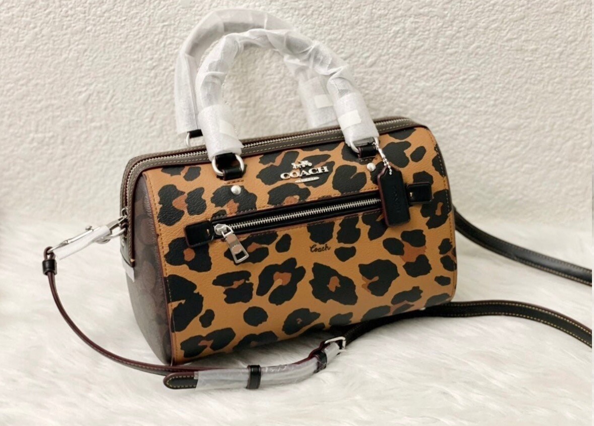 NWT Coach Rowan Satchel In Signature Canvas With Leopard