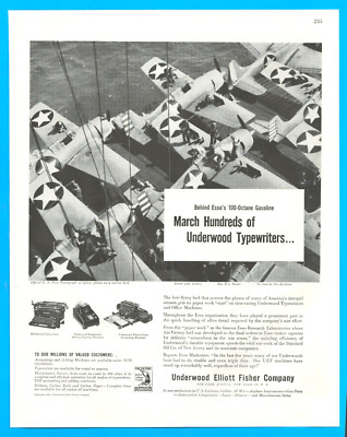 1943 Underwood typewriters PRINT AD fighter planes on aircraft carrier deck Navy
