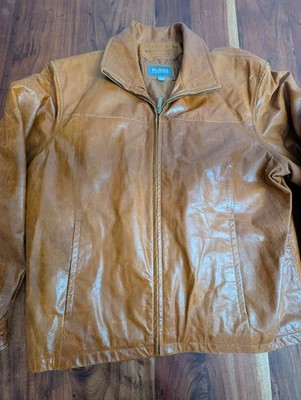 Wilsons Leather Riders Cafe Racer Jacket Mens L Tan Genuine Leather Lined