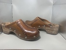 Zoccoli vintage anni 70 boutique pelle marrone, Made in Italy, taglia 40 (UK7), leggi annuncio