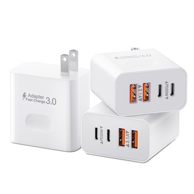 [3 Pack] USB Wall Charger, 40W 4-Port USBC Charger Block Dual USB-Power Adapt...