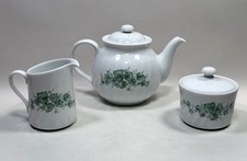 Vintage Corning Green Ivy Tea Set - Teapot Cream Sugar Made In USA