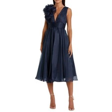 Mac Duggal Blue Sleeveless Chiffon A-Line Tea Length Cocktail Dress Women’s Sz 6