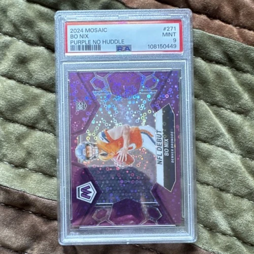 2024 Panini Mosaic Bo Nix #271 No Huddle Purple Prizm Rookie PSA 9 /50 Denver B…