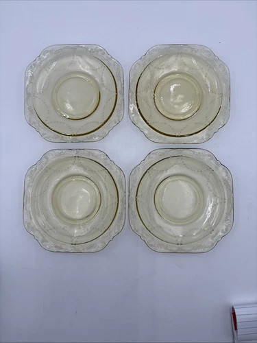 Depression Glass Madrid Pattern Saucer Amber Vintage Set Of 4. Chips