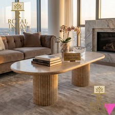 Oval Travertin Esstisch Withfluted Podest Basis Stein Tisch 122x61cm