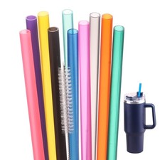 10 Pack 12 Inch Reusable Plastic Straws for 40oz Tumbler Cup with Cleaning Brush