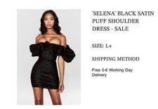 House Of Cb Selena Black Satin Puff Shoulder Dress Mini Large (071)