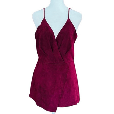 MOD on Trend burgundy faux wrap style spaghetti strap faux suede romper size M.