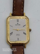 Sector Orologio Vintage Quartz Cassa Rettangolare Dorata Cinturino Pelle