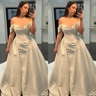Elegant Mermaid Wedding Dresses with Detachable Train Satin Beading Bridal Gown