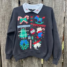 Vintage 80s Gopher Sport Ugly Christmas Print Collared Granny Sweatshirt