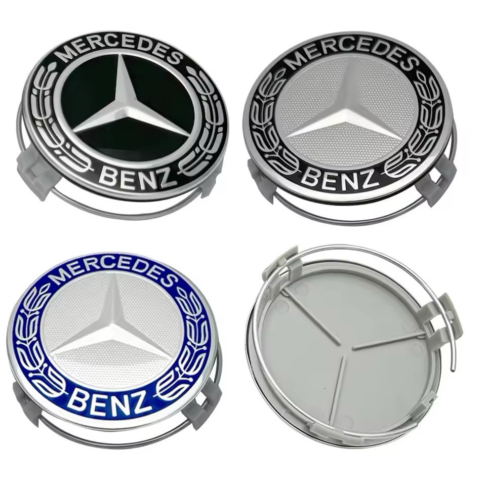 4 Enjoliveurs de Centre de Roue 75mm Noir pour Mercedes Benz AMG