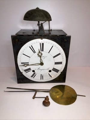 Antique French Morbier Comtoise Clock Movement Bell Pendulum Key Bacqueville !