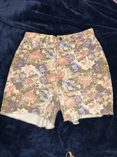VTG Cut-Off Shorts Womens Denim Floral Print Button Fly High Rise, 28  W-4  IS