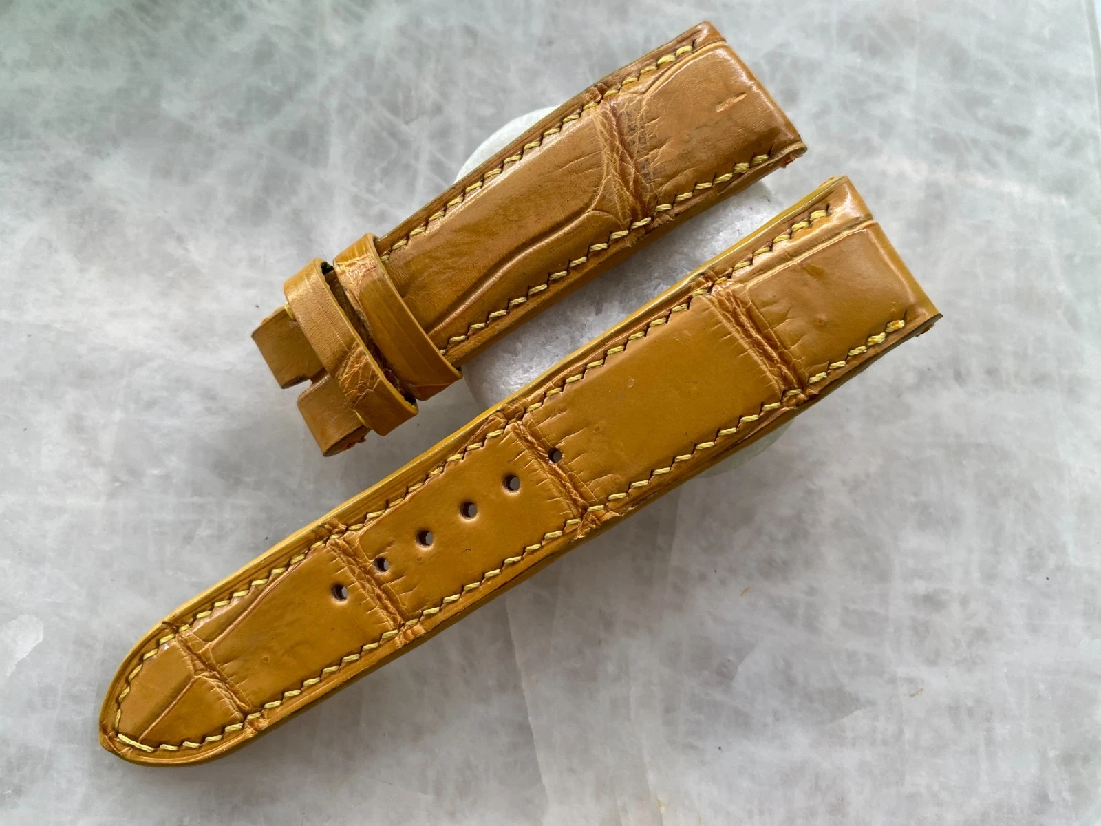 22mm/20mm Yellow Alligator Crocodile Print Leather Watch Strap Band
