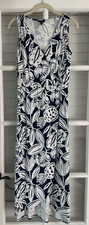 Talbots Size SP Maxi Dress, Navy & White Tropical Floral, Sleeveless Pineapple