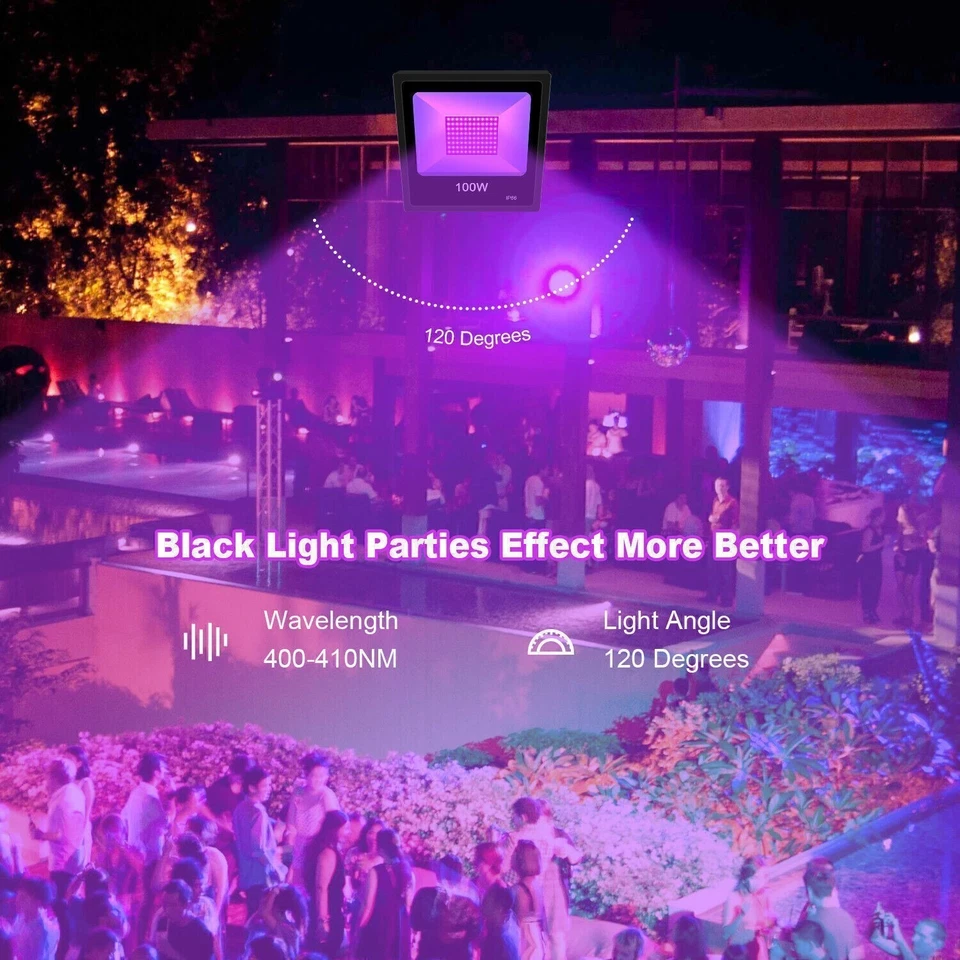 2PCS 100W LED UV Black Light Pool Party Stage Lighting Glow in Dark Waterproof . - Image 4 of 4