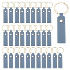 40Pcs PU Leather Laser Engraving Keychain Blanks Blue 3.7" x 0.7"