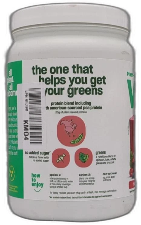 *2025-10-1* Proteína Vega y Verdes Proteína en Polvo, Baya - 20g A Base Vegetal Foto 3 de 4