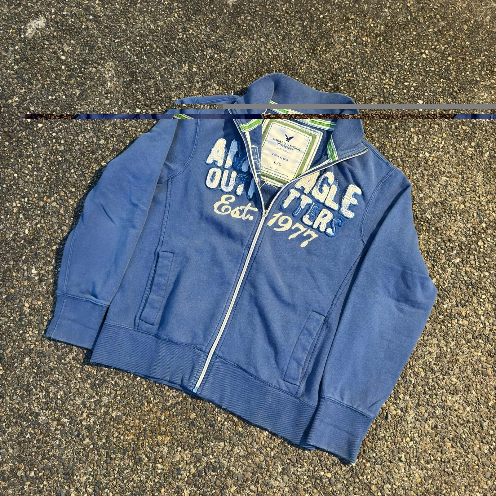 Vintage American Eagle Eagle Fleece Zip Up Jacket Blue Est. 1977 Size L Y2K
