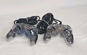 Playstation 2 PS2 Wired Controller Gamestop Clear Tested Working Lot Of 2