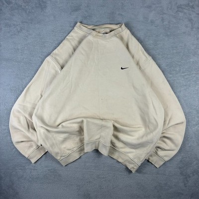 Vintage Nike 2000er Creme Beige Mini Swoosh Gr. XXL Pullover Sweatshirt