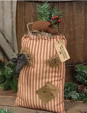 Lg. Primitive Mouse Christmas Mouse Red Ticking Fabric Sack