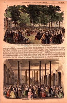 HARVARD, HOLWORTHY HALL, CLASS-DAY CELEBRATION, CAMBRIDGE Antique engraving 1856