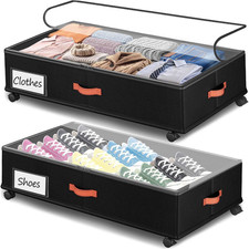 Under Bed Storage with Wheels 2-Pack, under Bed Storage Containers 66L Clear Lid