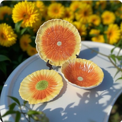 3er Set Blüten Snack Teller Schale Sonnenblume Light & Living Keramik Gelb Orang