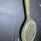 Vintage Metal & Glass Handheld Vanity Mirror Woman Portrait Green Floral Handle — photo 4