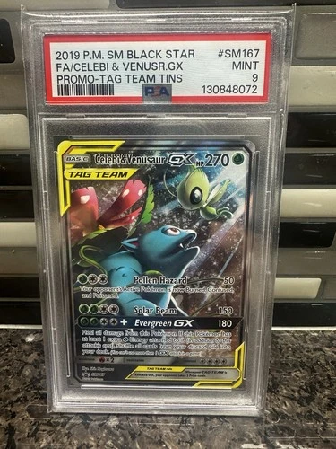 PSA 9 MINT 2019 POKEMON BLACK STAR PROMO #SM167 CELEBI VENUSAUR GX TAG TEAM TINS