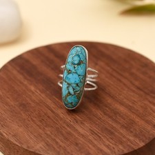 925 Sterling Silver Gemstone Blue Copper Turquoise Handmade Women Silver Ring's
