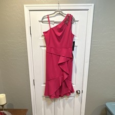 Adrianna Papell Studio Beaded Ruffle One Shoulder Dress 12