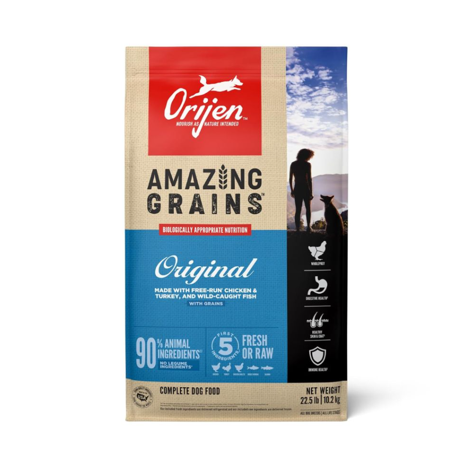 Orijen Amazing Grains Dry Dog Food High Protein WholePrey Diet Original 22.5Lbs