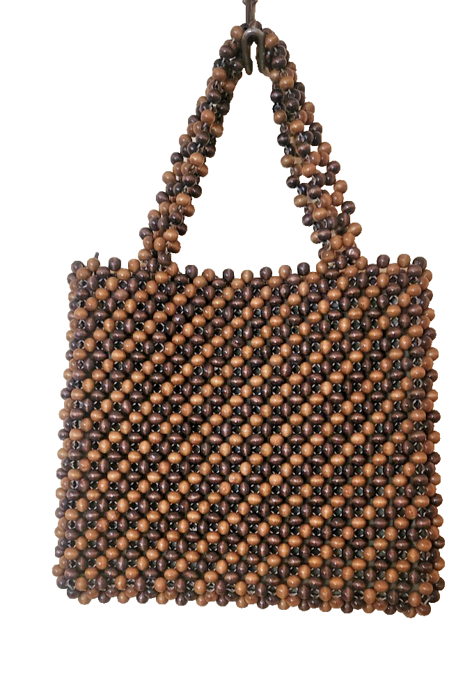 Vintage Gaymode Brown Wooden Beaded Purse