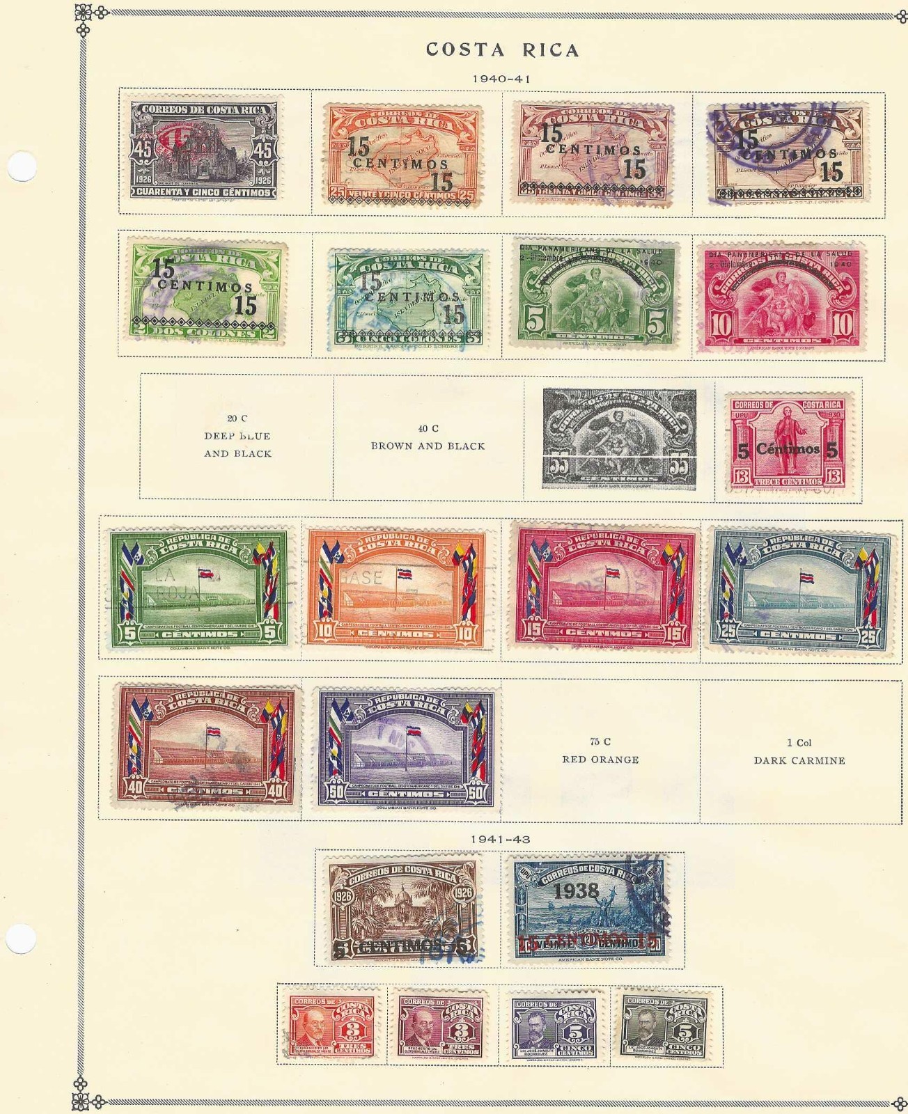 COSTA RICA COLLECTION 1941-1949 ON SCOTT INTERNATIONAL ALBUM PAGES PART II