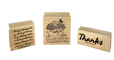 Wooden Block Stamps With Thanks/Thank You Theme Unused Lot of 3