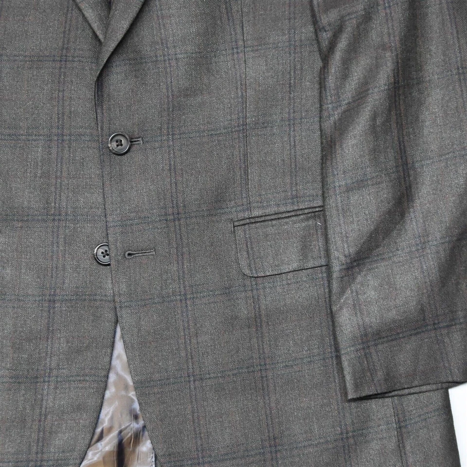 Ralph Lauren 38S Brown Plaid Flannel Silk Wool Mens Blazer Coat Suit Jacket - Image 3 of 4