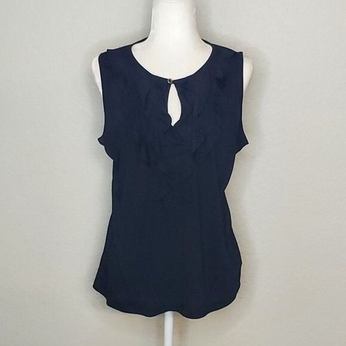 Chaps Navy Blue Ruffles Front Sleeveless Top Size XL
