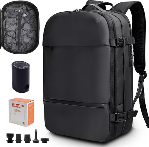 Vacuum Backpack Travel Bag Men Airback with Pump Fit 17 Inch Computer Expandable