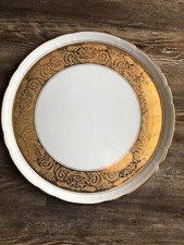 Vintage 1960s Porcelain J R France GOLDEN SERVING PLATE 13 Elegant Holiday MCM