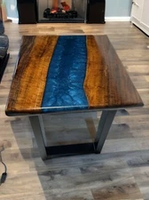 Accent End Table - Sofa Side Table, Resin Rustic Wood Table, River Epoxy Walnut