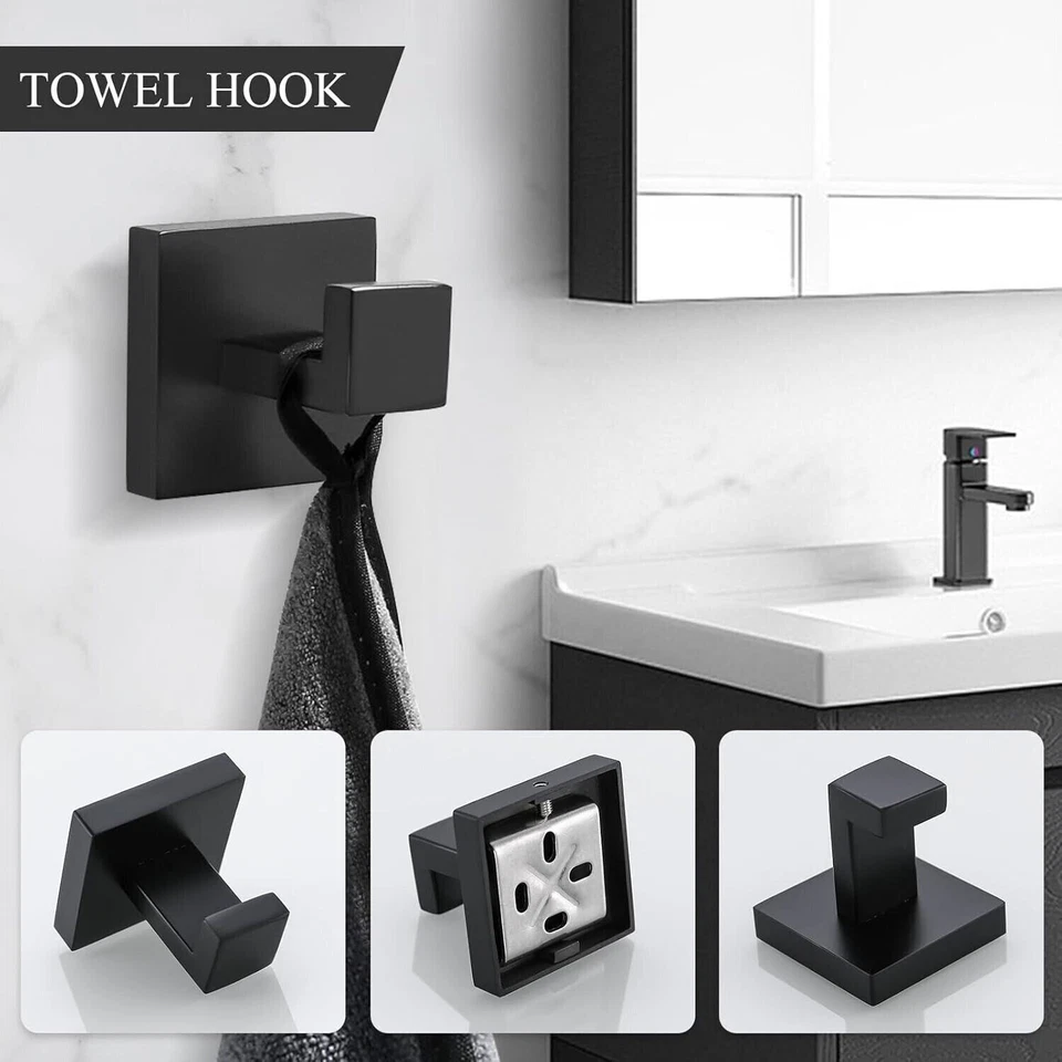 Juego de 5 accesorios de herrajes de baño toallero negro acero inoxidable 304 Foto 4 de 4