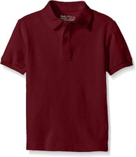 Nautica Boys Big School Uniform Short Sleeve Polo Shirt in Burgundy Size M