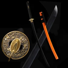 Orange Japanese Katana Sword Razor Sharp Samurai 9260 Spring Steel Black Blade