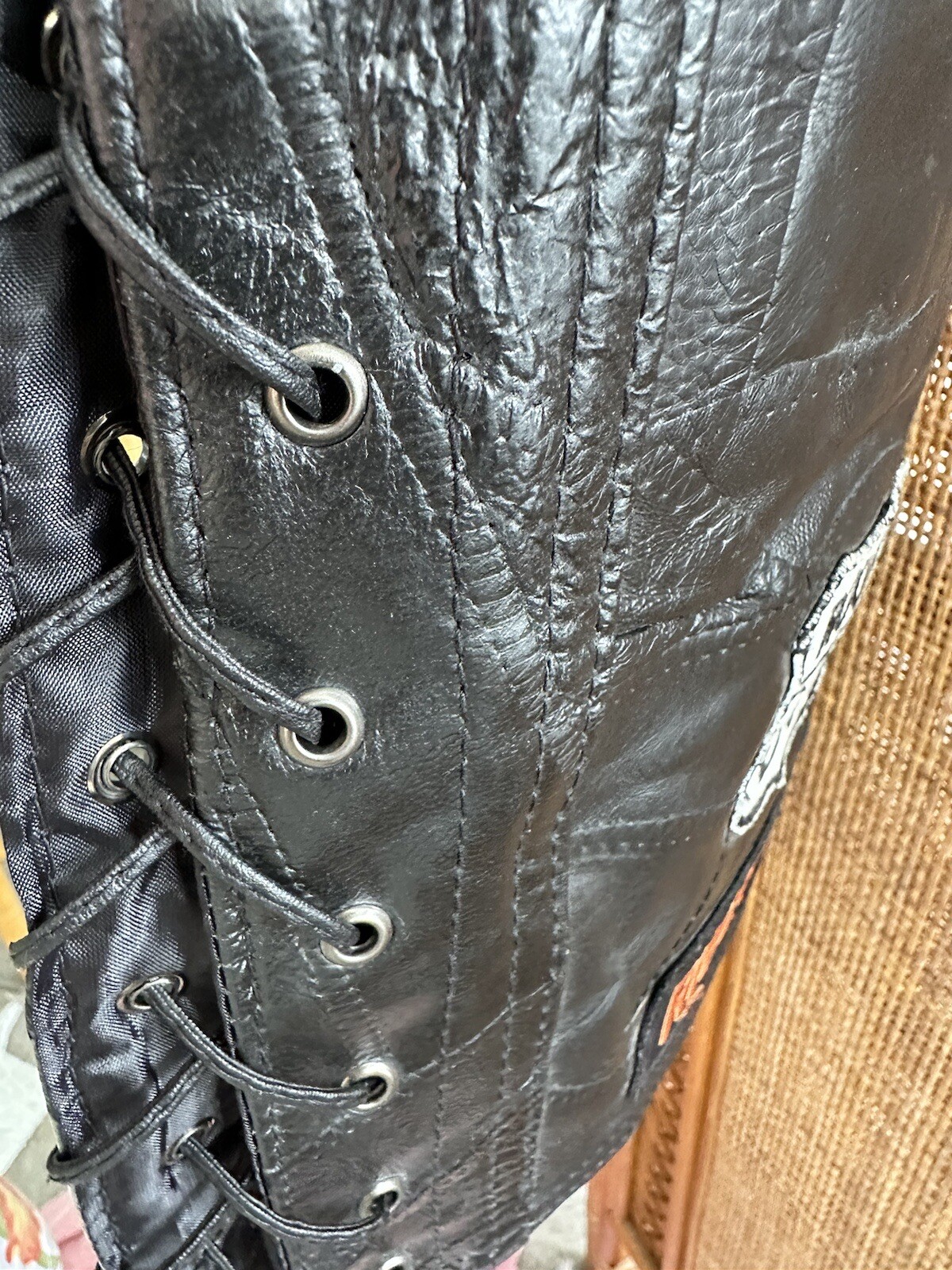 VTG Patchwork Black Leather Motorcycle Biker Vest… - image 10