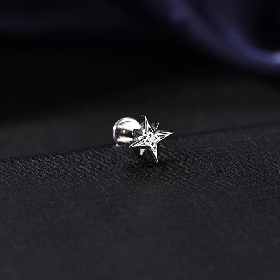 Perno labial de acero titanio 16G circonita cúbica Tragus Labret Stud Monroe Medusa piercing joyería Foto 4 de 4