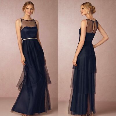 Robe De Soirée Longue BHLDN Donna Morgan - Tulle Bleu Nuit, Taille 14 - Neuve Sans étiquettes (jamais Portée)